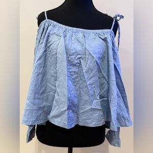 Sandy Liang Light Blue Off-Shoulder Top